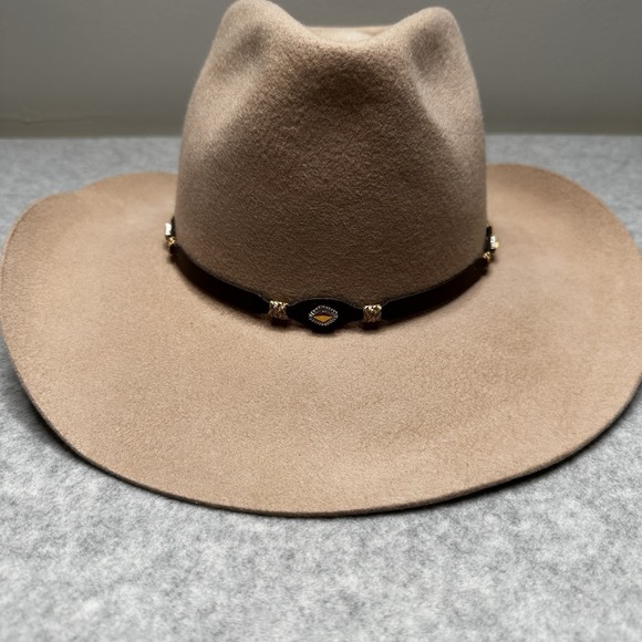 Wrangler Rugged Wear 100% Wool Hat Tan‎ Size 7 1/4 Concho Leather Trim Vintage - Picture 1 of 8